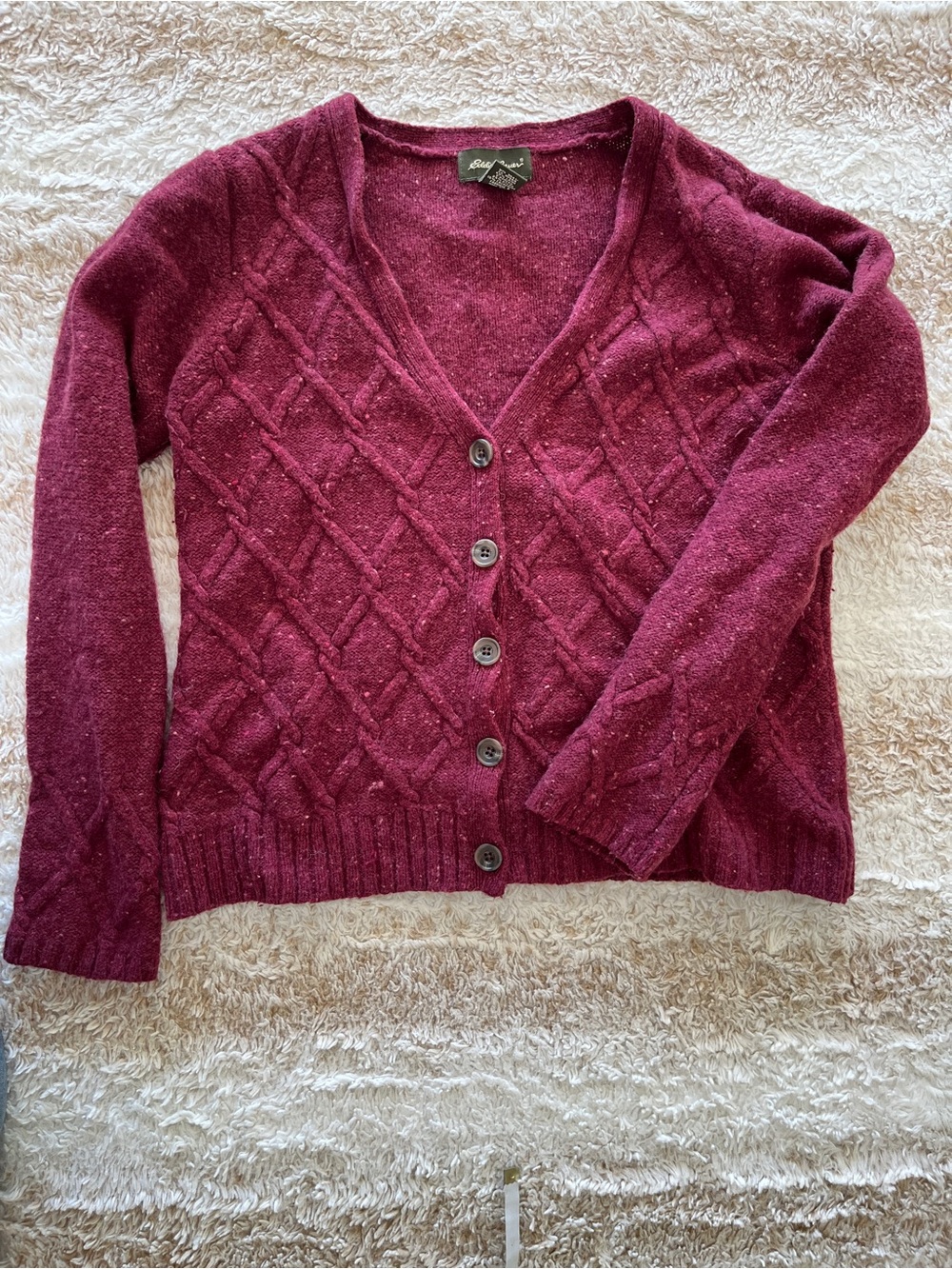 Eddie Bauer Burgundy V-Neck Wool Cashmere Cardigan Size Large